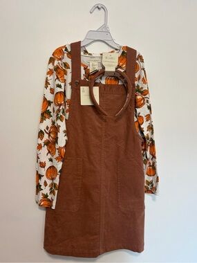 NWT Cynthia Rowley Pumpkin Print Corduroy Overall Dress Girls Size 7